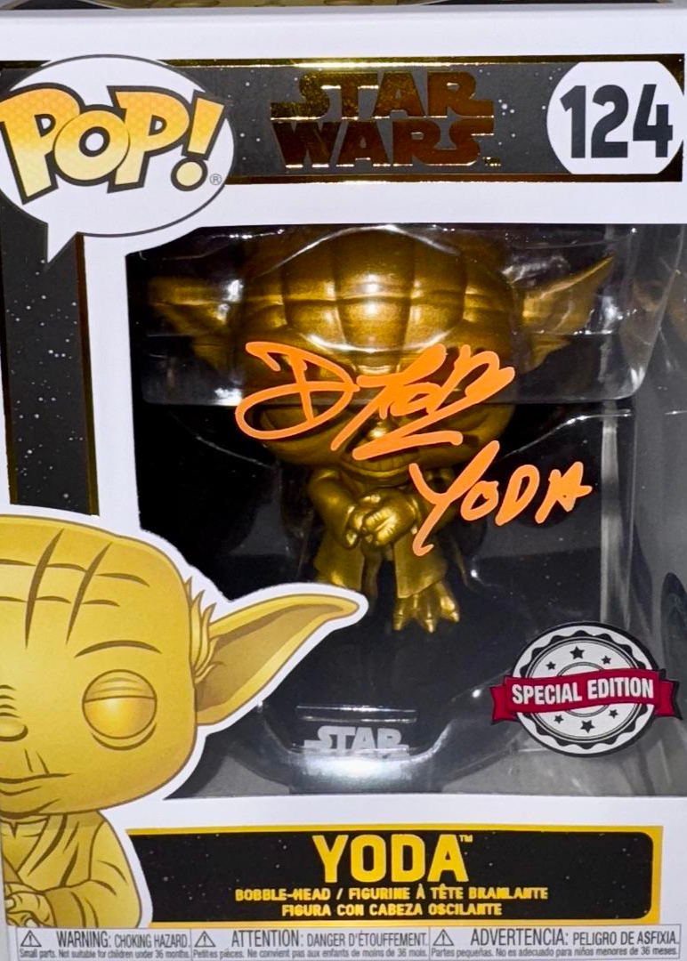 Deep Roy Signed Funko Pop #124 "Yoda" (Star Wars) Gold Special Edition - OC Celebrity Marketing